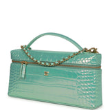 Chanel Large East West Top Handle Long Vanity Case with Chain Turquoise Iridescent Embossed Croc Calfskin Gold Hardware - Thumbnail View 5
