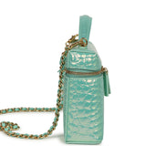Chanel Large East West Top Handle Long Vanity Case with Chain Turquoise Iridescent Embossed Croc Calfskin Gold Hardware - Thumbnail View 3