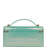 Chanel Large East West Top Handle Long Vanity Case with Chain Turquoise Iridescent Embossed Croc Calfskin Gold Hardware - Thumbnail View 4