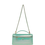 Chanel Large East West Top Handle Long Vanity Case with Chain Turquoise Iridescent Embossed Croc Calfskin Gold Hardware - Thumbnail View 7
