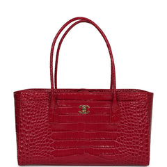 Chanel Small Cerf Shopping Bag Fuchsia Croc Embossed Calfskin Gold Hardware