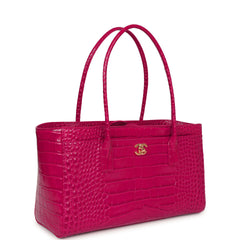 Chanel Small Cerf Shopping Bag Fuchsia Croc Embossed Calfskin Gold Hardware