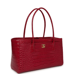Chanel Small Cerf Shopping Bag Fuchsia Croc Embossed Calfskin Gold Hardware