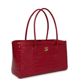 Chanel Small Cerf Shopping Bag Fuchsia Croc Embossed Calfskin Gold Hardware - Thumbnail View 2