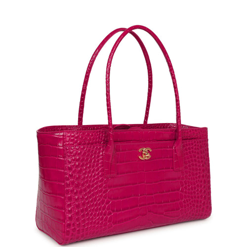 Chanel Small Cerf Shopping Bag Fuchsia Croc Embossed Calfskin Gold Hardware