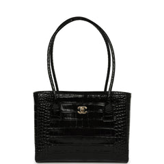 Chanel Mini Cerf Shopping Bag Black Croc Embossed Calfskin Gold Hardware
