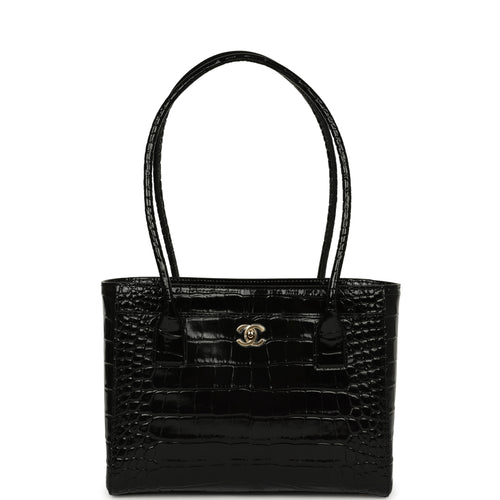 Chanel Mini Cerf Shopping Bag Black Croc Embossed Calfskin Gold Hardware