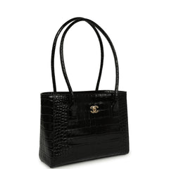 Chanel Mini Cerf Shopping Bag Black Croc Embossed Calfskin Gold Hardware