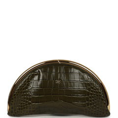 Chanel Half Moon Clutch Bag Khaki Croc Embossed Calfskin Gold Hardware
