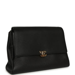 Chanel Trapezoid Maxi Flap Bag Black Grained Calfskin Gold Hardware