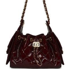 Chanel Mini 25 Hobo Bag Burgundy Patent Lambskin Gold Hardware