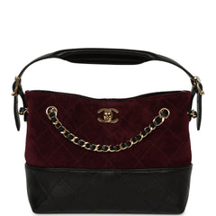 Chanel Mini Coco Base Bag Burgundy Suede, Black Lambskin Gold Hardware