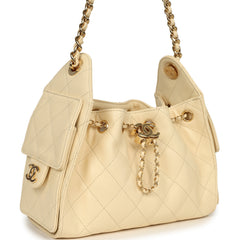 Chanel Mini 25 Hobo Bag Ecru Caviar Gold Hardware
