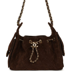 Chanel Mini 25 Hobo Bag Dark Brown Suede Gold Hardware