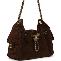 Chanel Mini 25 Hobo Bag Dark Brown Suede Gold Hardware