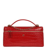 Chanel Large East West Top Handle Long Vanity Case with Chain Dark Red Croc Embossed Calfskin Gold Hardware - Thumbnail View 1