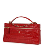 Chanel Large East West Top Handle Long Vanity Case with Chain Dark Red Croc Embossed Calfskin Gold Hardware - Thumbnail View 5