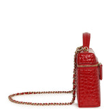 Chanel Large East West Top Handle Long Vanity Case with Chain Dark Red Croc Embossed Calfskin Gold Hardware - Thumbnail View 3
