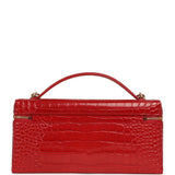 Chanel Large East West Top Handle Long Vanity Case with Chain Dark Red Croc Embossed Calfskin Gold Hardware - Thumbnail View 4