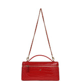 Chanel Large East West Top Handle Long Vanity Case with Chain Dark Red Croc Embossed Calfskin Gold Hardware - Thumbnail View 7