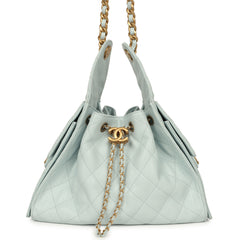 Pre-owned Chanel Small 25 Hobo Bag Light Blue Caviar Antique Gold Hardware