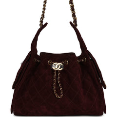 Chanel Small 25 Hobo Bag Burgundy Suede Gold Hardware