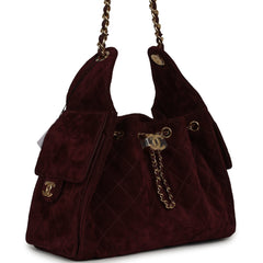 Chanel Small 25 Hobo Bag Burgundy Suede Gold Hardware