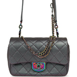 Pre-owned Chanel Small Double Carry Waist Chain Flap Bag Purple Iridescent Goatskin Rainbow Hardware - Thumbnail View 1