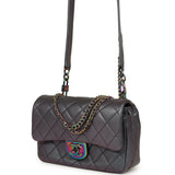 Pre-owned Chanel Small Double Carry Waist Chain Flap Bag Purple Iridescent Goatskin Rainbow Hardware - Thumbnail View 6