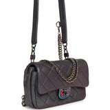 Pre-owned Chanel Small Double Carry Waist Chain Flap Bag Purple Iridescent Goatskin Rainbow Hardware - Thumbnail View 2