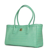 Chanel Small Cerf Shopping Bag Teal Croc Embossed Calfskin Gold Hardware - Thumbnail View 5