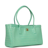 Chanel Small Cerf Shopping Bag Teal Croc Embossed Calfskin Gold Hardware - Thumbnail View 2