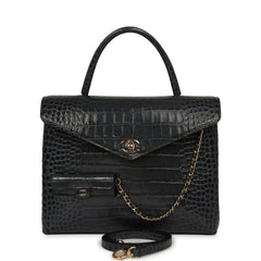 Chanel Top Handle Envelope Flap Bag Grey Croc Embossed Calfskin Gold Hardware