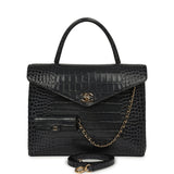 Chanel Top Handle Envelope Flap Bag Grey Croc Embossed Calfskin Gold Hardware - Thumbnail View 1