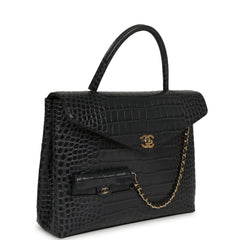 Chanel Top Handle Envelope Flap Bag Grey Croc Embossed Calfskin Gold Hardware