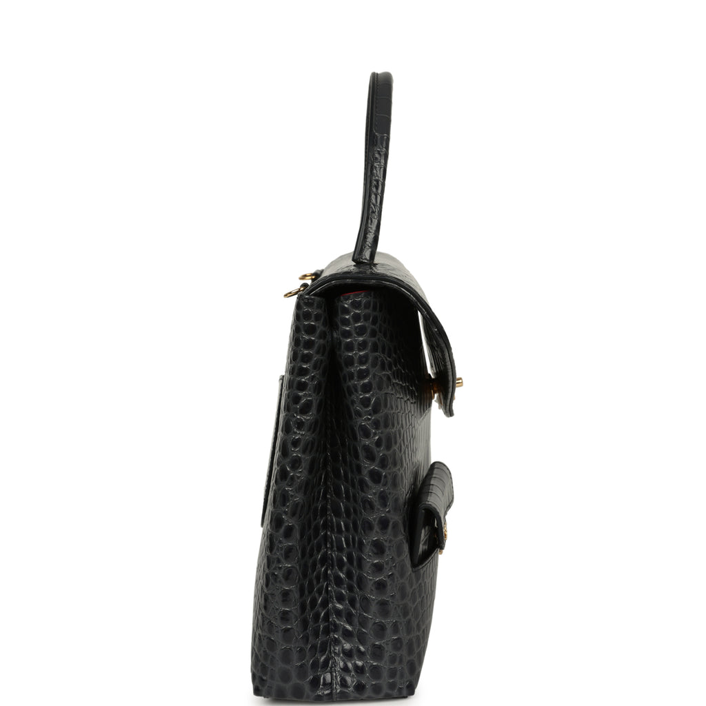 Chanel Top Handle Envelope Flap Bag Grey Croc Embossed Calfskin Gold H