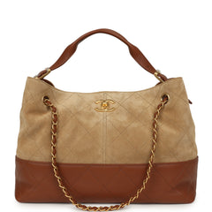 Chanel Small Coco Base Hobo Bag  Beige Suede, Camel Lambskin Brushed Gold Hardware