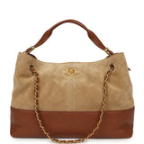 Chanel Small Coco Base Hobo Bag  Beige Suede, Camel Lambskin Brushed Gold Hardware - Thumbnail View 1