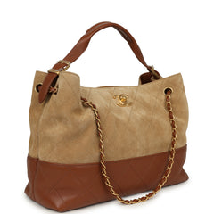 Chanel Small Coco Base Hobo Bag  Beige Suede, Camel Lambskin Brushed Gold Hardware