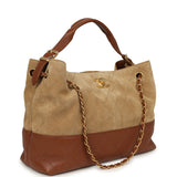 Chanel Small Coco Base Hobo Bag  Beige Suede, Camel Lambskin Brushed Gold Hardware - Thumbnail View 2