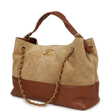 Chanel Small Coco Base Hobo Bag  Beige Suede, Camel Lambskin Brushed Gold Hardware - Thumbnail View 5