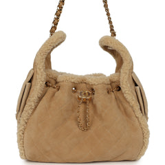 Chanel Small 25 Hobo Bag Beige Suede, Shearling Gold Hardware