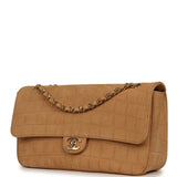 Chanel Maxi "Souplissimo" Small Flap Bag Camel Croc Embossed Suede Gold Hardware - Thumbnail View 5