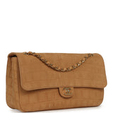 Chanel Maxi "Souplissimo" Small Flap Bag Camel Croc Embossed Suede Gold Hardware - Thumbnail View 2