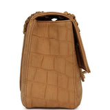 Chanel Maxi "Souplissimo" Small Flap Bag Camel Croc Embossed Suede Gold Hardware - Thumbnail View 3