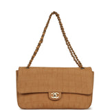 Chanel Maxi "Souplissimo" Small Flap Bag Camel Croc Embossed Suede Gold Hardware - Thumbnail View 7