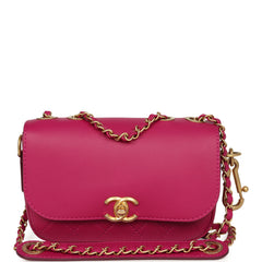 Chanel Mini Flap Bag with Round Coin Pouch Fuchsia Calfskin Antique Gold Hardware