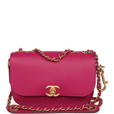 Chanel Mini Flap Bag with Round Coin Pouch Fuchsia Calfskin Antique Gold Hardware - Thumbnail View 2
