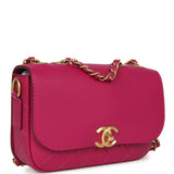 Chanel Mini Flap Bag with Round Coin Pouch Fuchsia Calfskin Antique Gold Hardware - Thumbnail View 3