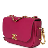Chanel Mini Flap Bag with Round Coin Pouch Fuchsia Calfskin Antique Gold Hardware - Thumbnail View 7